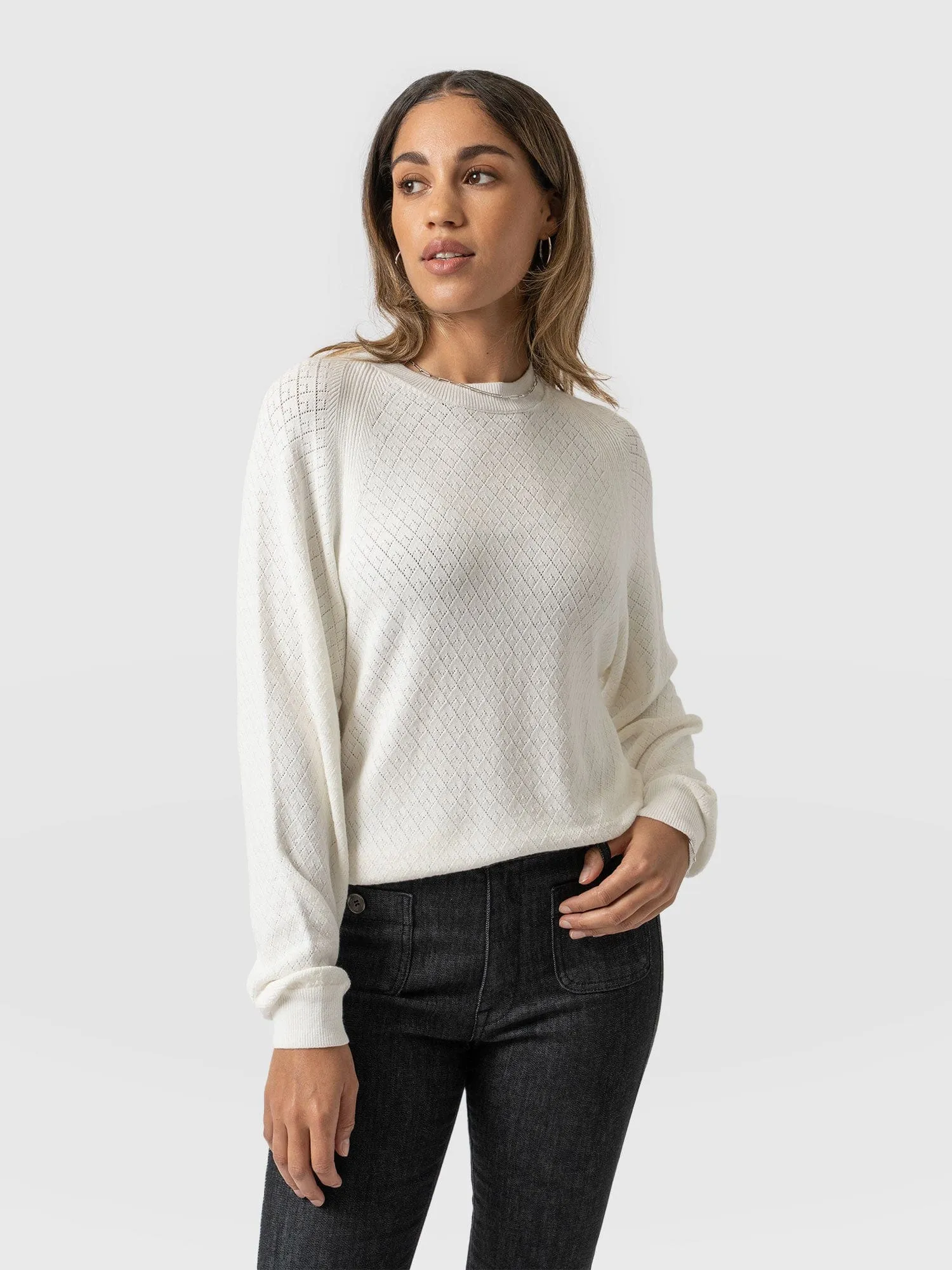 Diamond Knit Jumper - White