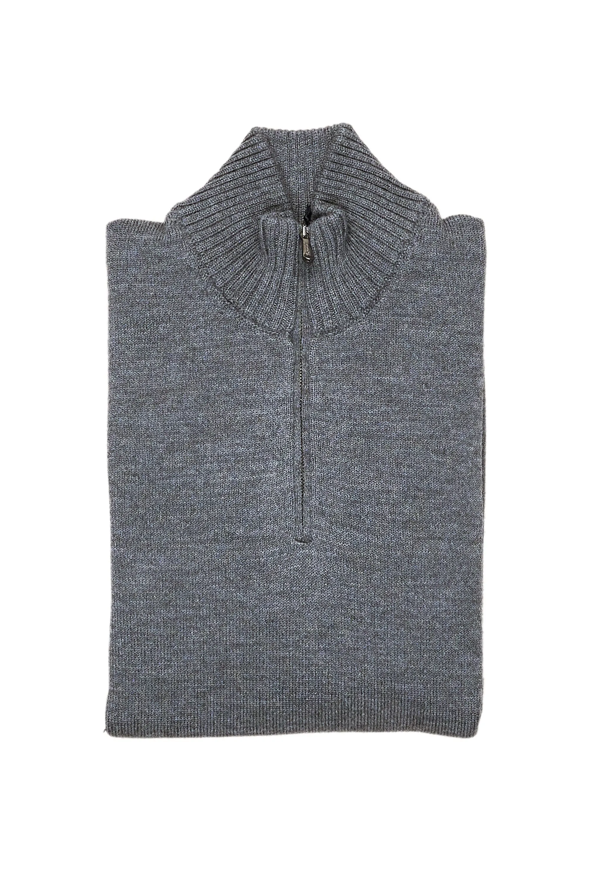 Drumohr Antracite Quarter Zip Shaved Tube Merino Wool Sweater