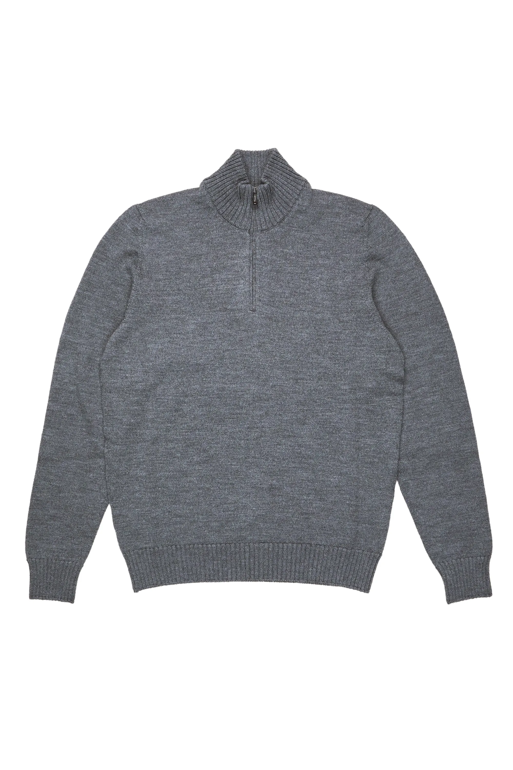 Drumohr Antracite Quarter Zip Shaved Tube Merino Wool Sweater