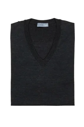 Drumohr Carbone Extra Fine Merino Wool V-neck Sweater