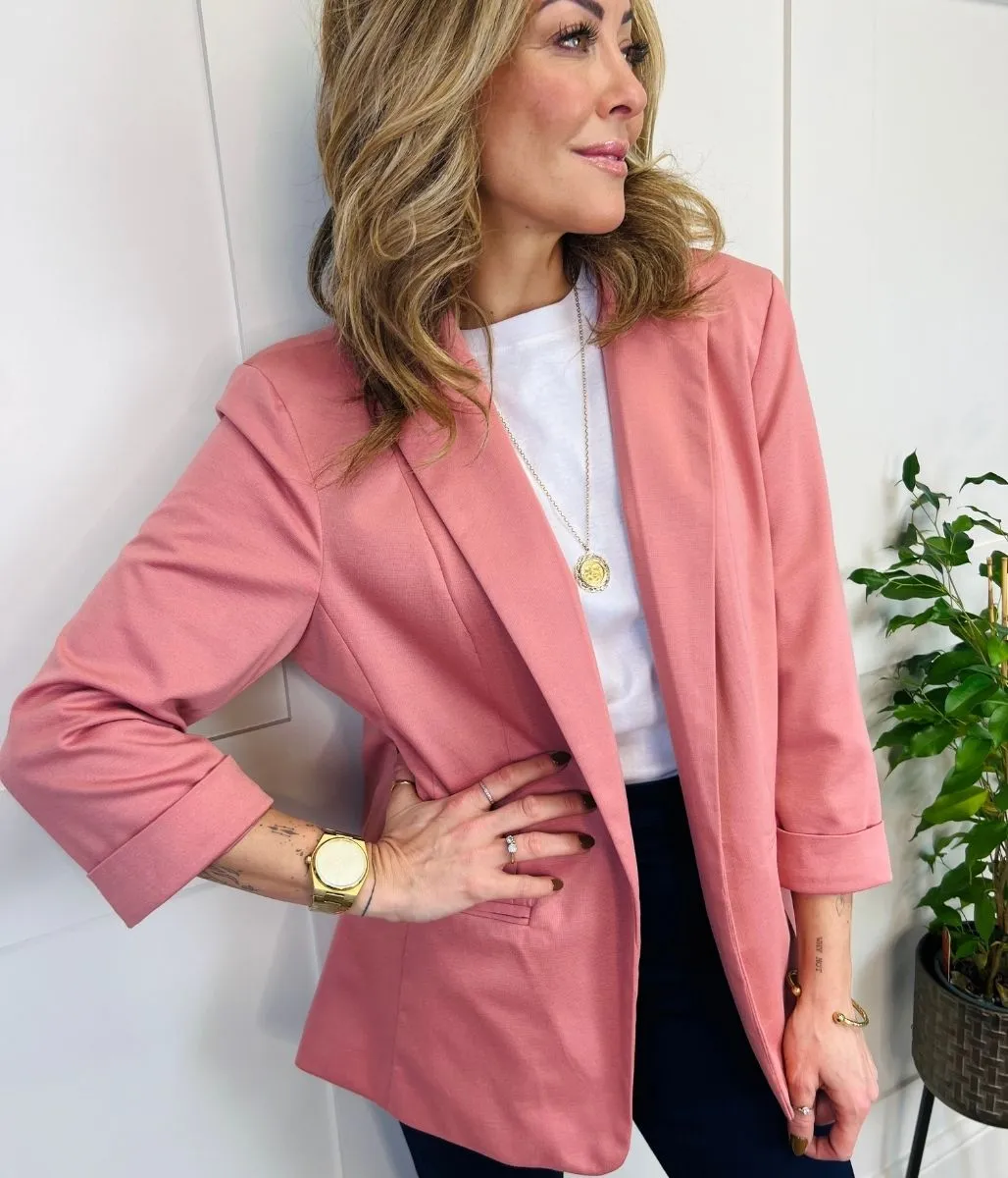 Dusky Pink Ponte 3/4 Sleeve Blazer