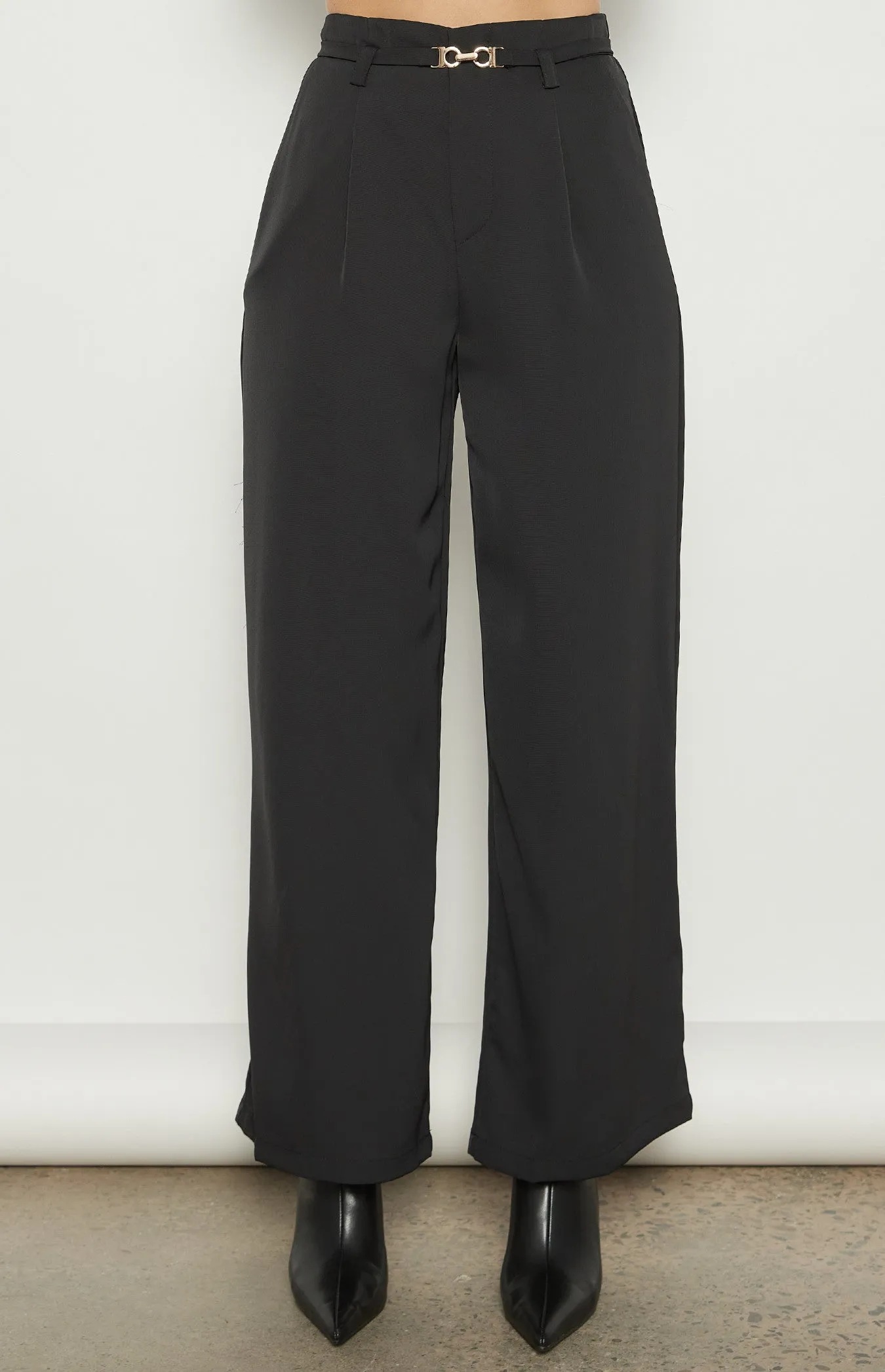 Eline Buckle Wide Leg Pants Black