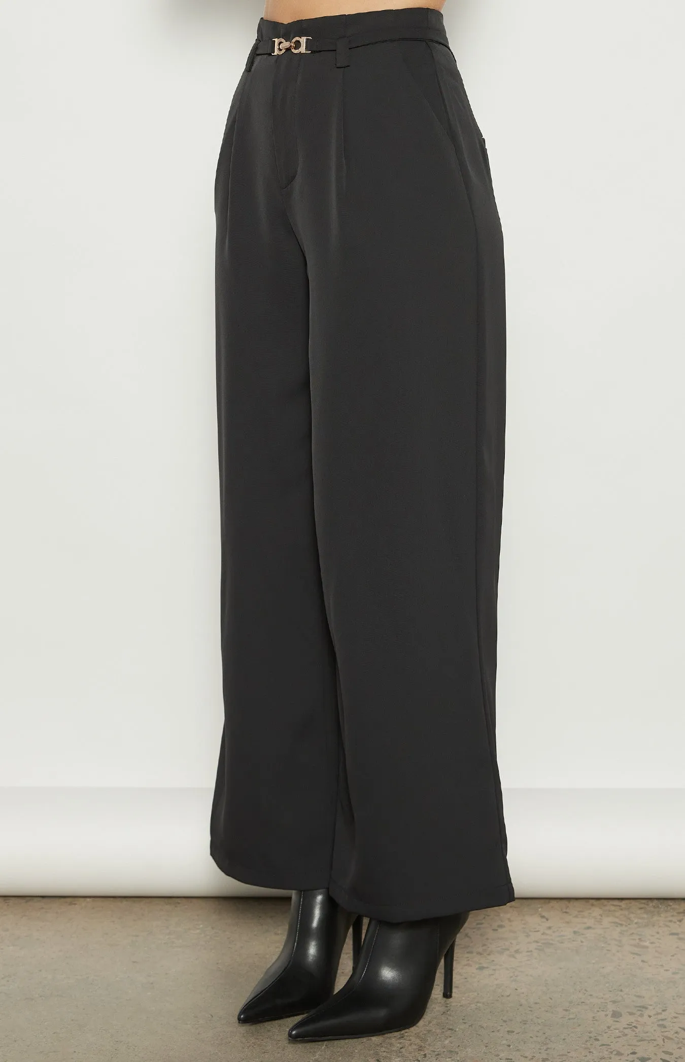 Eline Buckle Wide Leg Pants Black