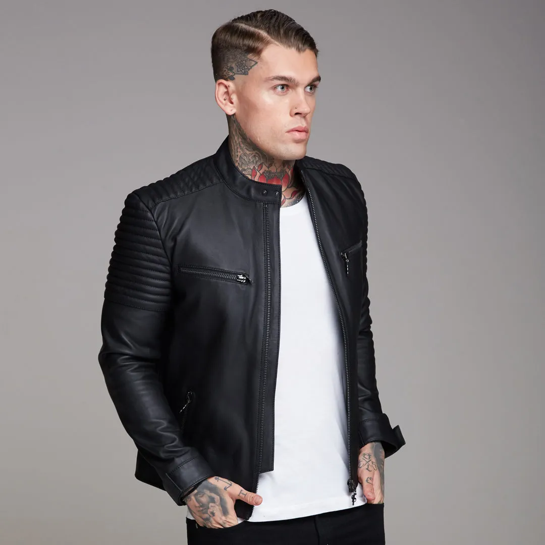 Father Sons Black Bomber Leather Jacket - FSH198