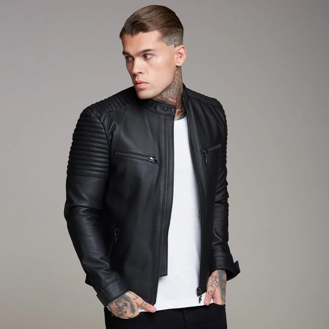 Father Sons Black Bomber Leather Jacket - FSH198