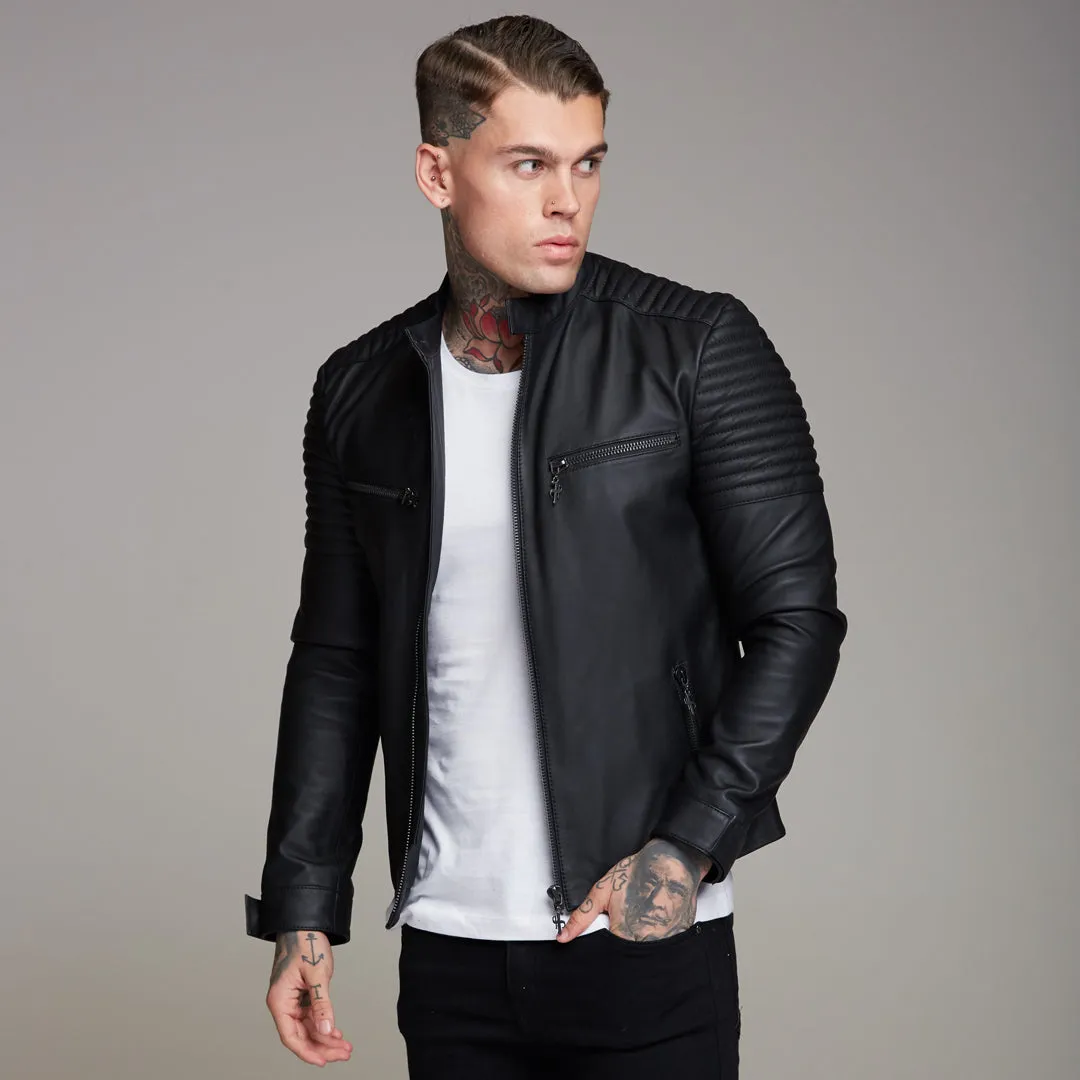 Father Sons Black Bomber Leather Jacket - FSH198