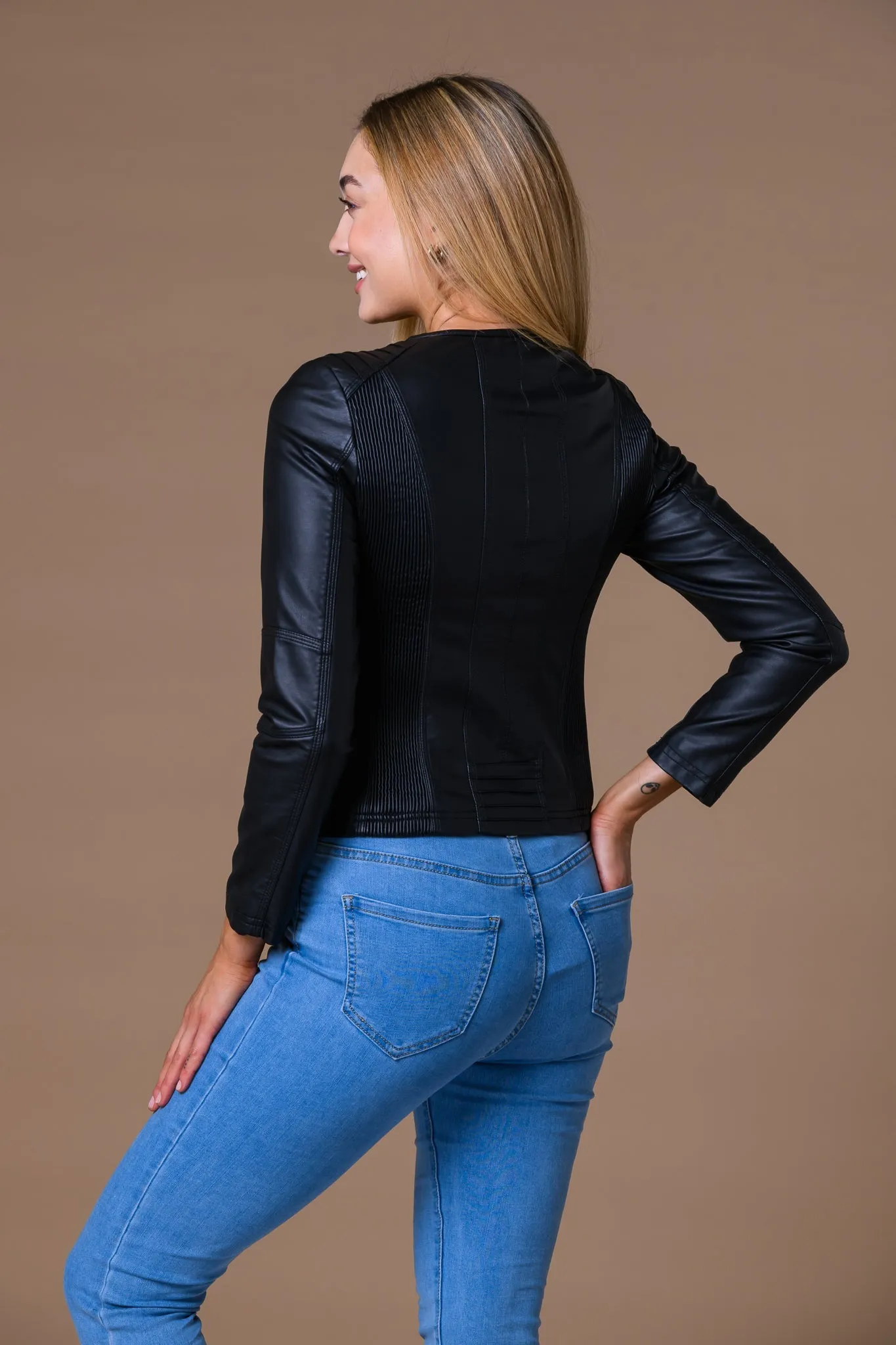 Faux Leather Panel Jacket