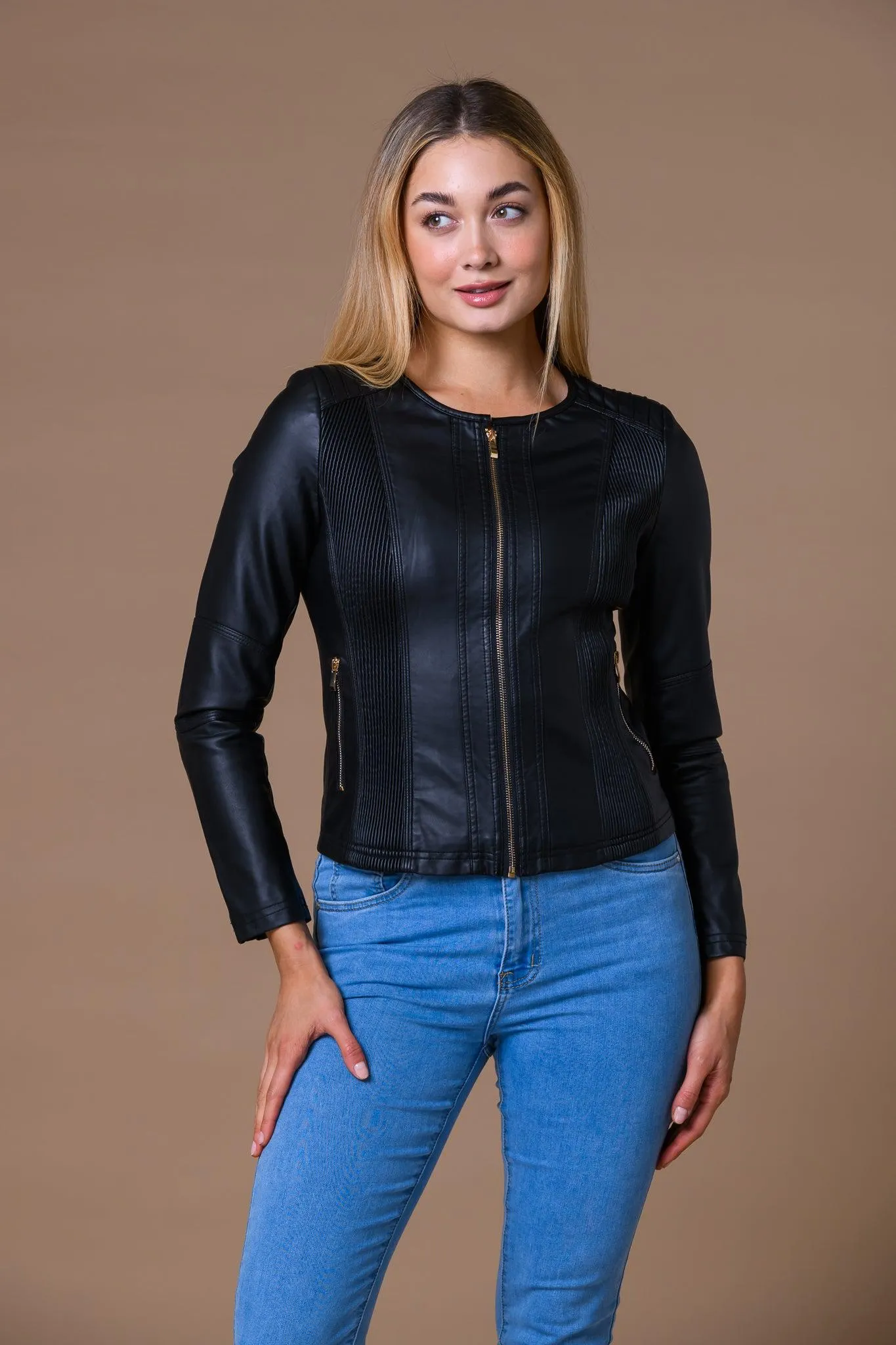 Faux Leather Panel Jacket