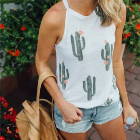 Free Ship Cactus Print High Neck Tank Tees