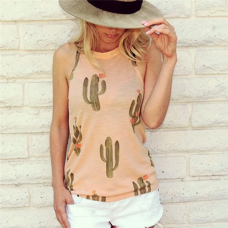 Free Ship Cactus Print High Neck Tank Tees