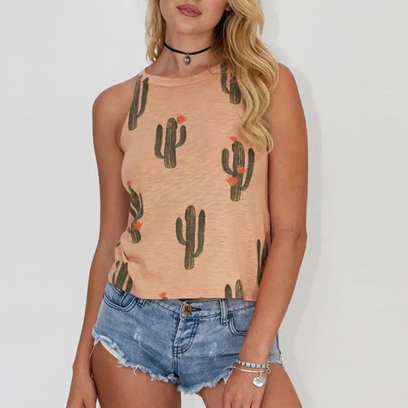 Free Ship Cactus Print High Neck Tank Tees