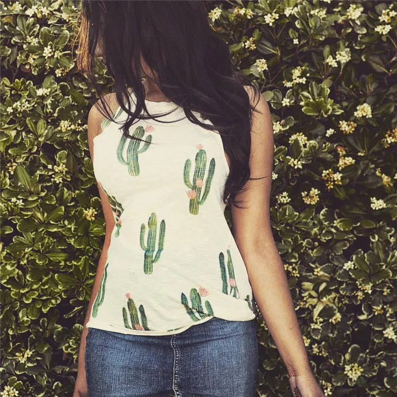 Free Ship Cactus Print High Neck Tank Tees