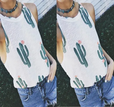 Free Ship Cactus Print High Neck Tank Tees