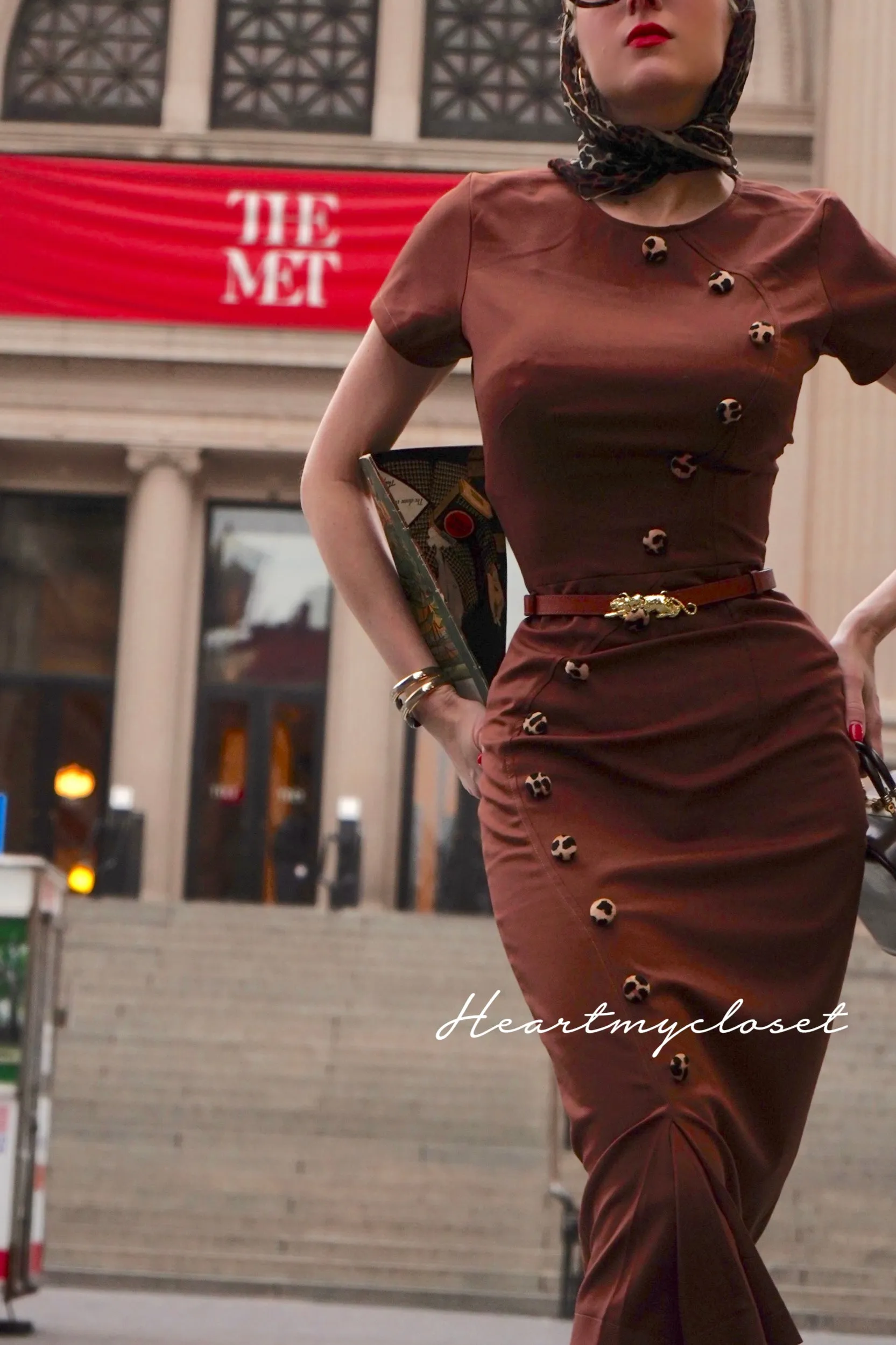 Gemma dress with leopard velvet and belt - retro vintage pencil