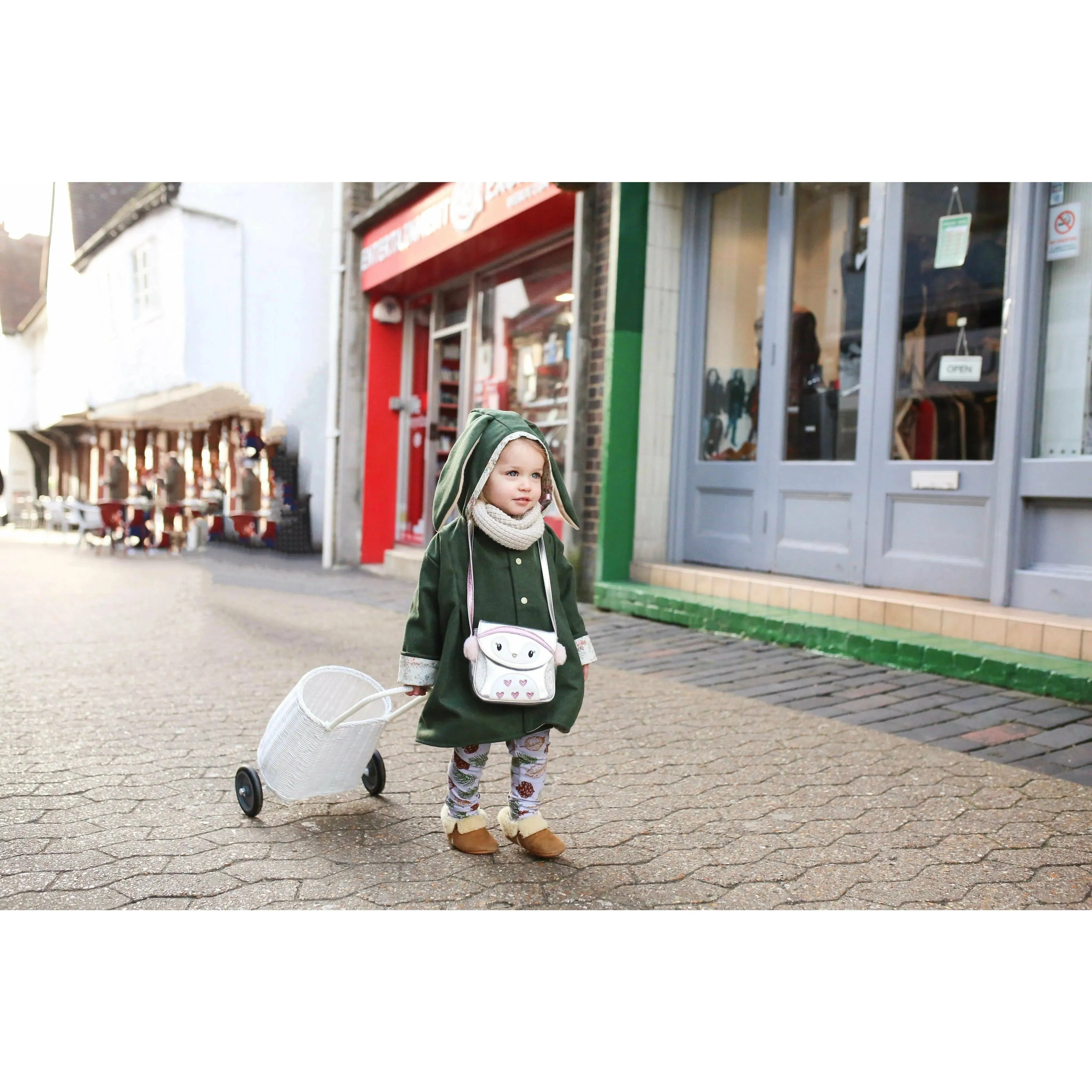 Girls Bunny Jacket | Olive Vegan Wool & Vintage Fleur