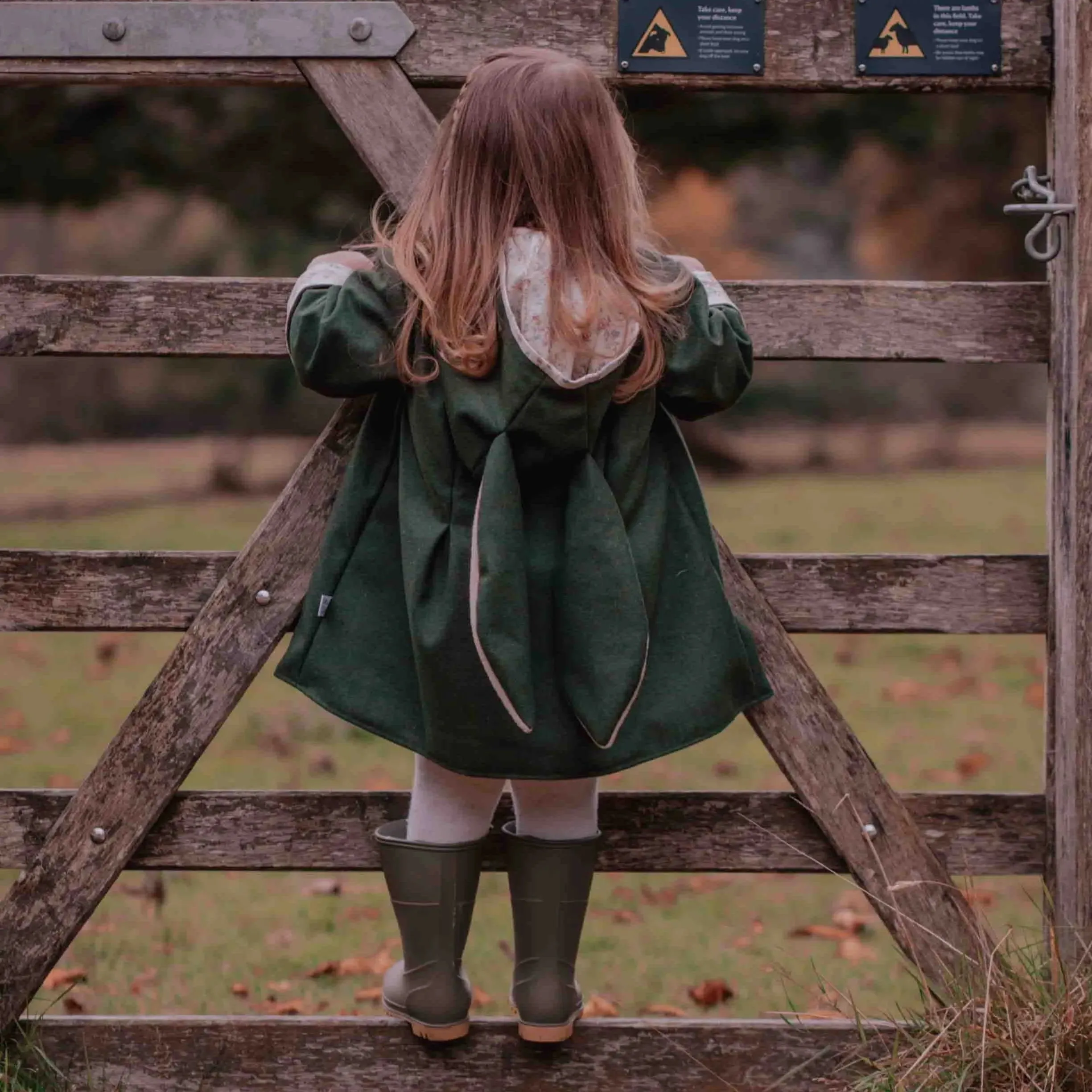 Girls Bunny Jacket | Olive Vegan Wool & Vintage Fleur