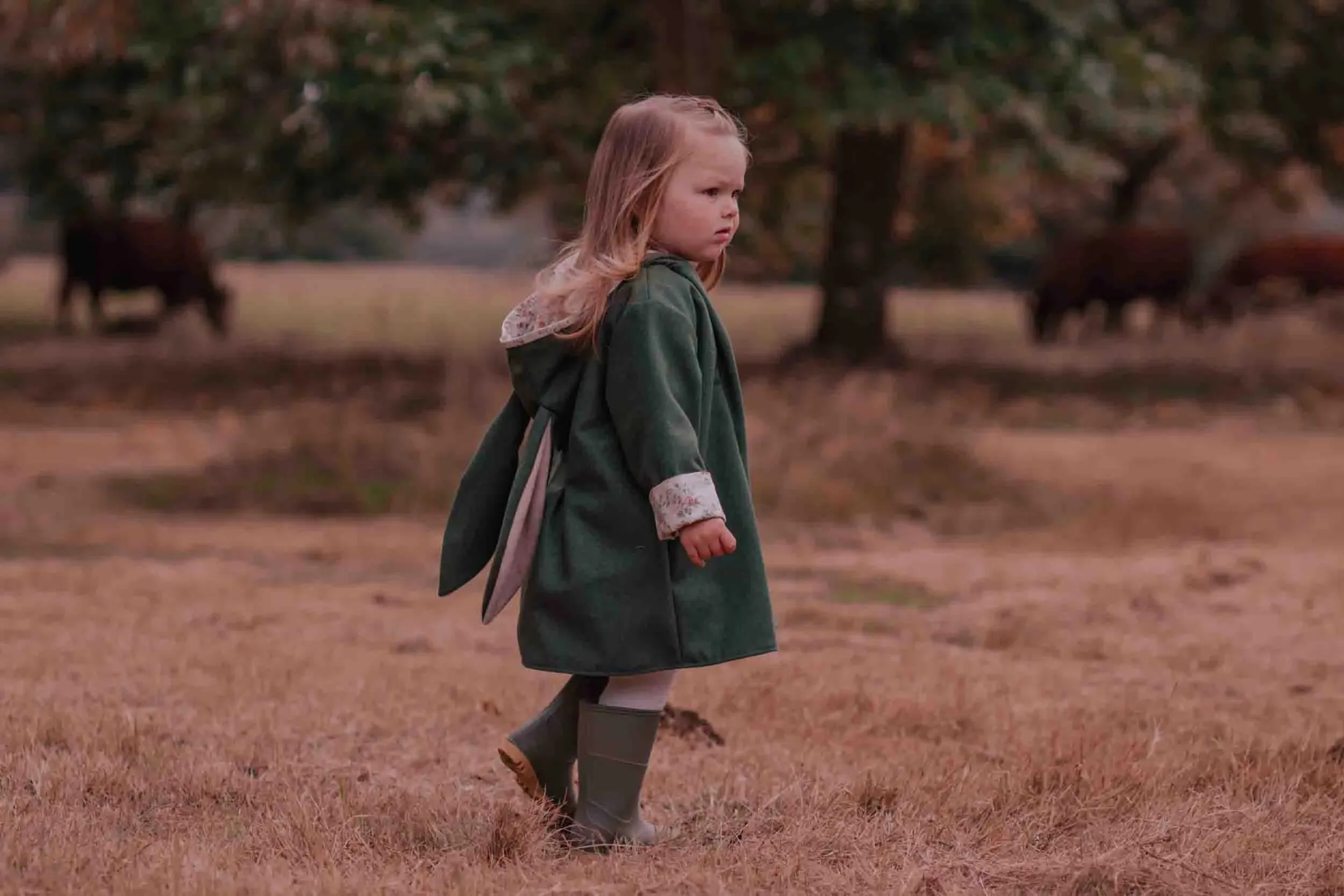 Girls Bunny Jacket | Olive Vegan Wool & Vintage Fleur