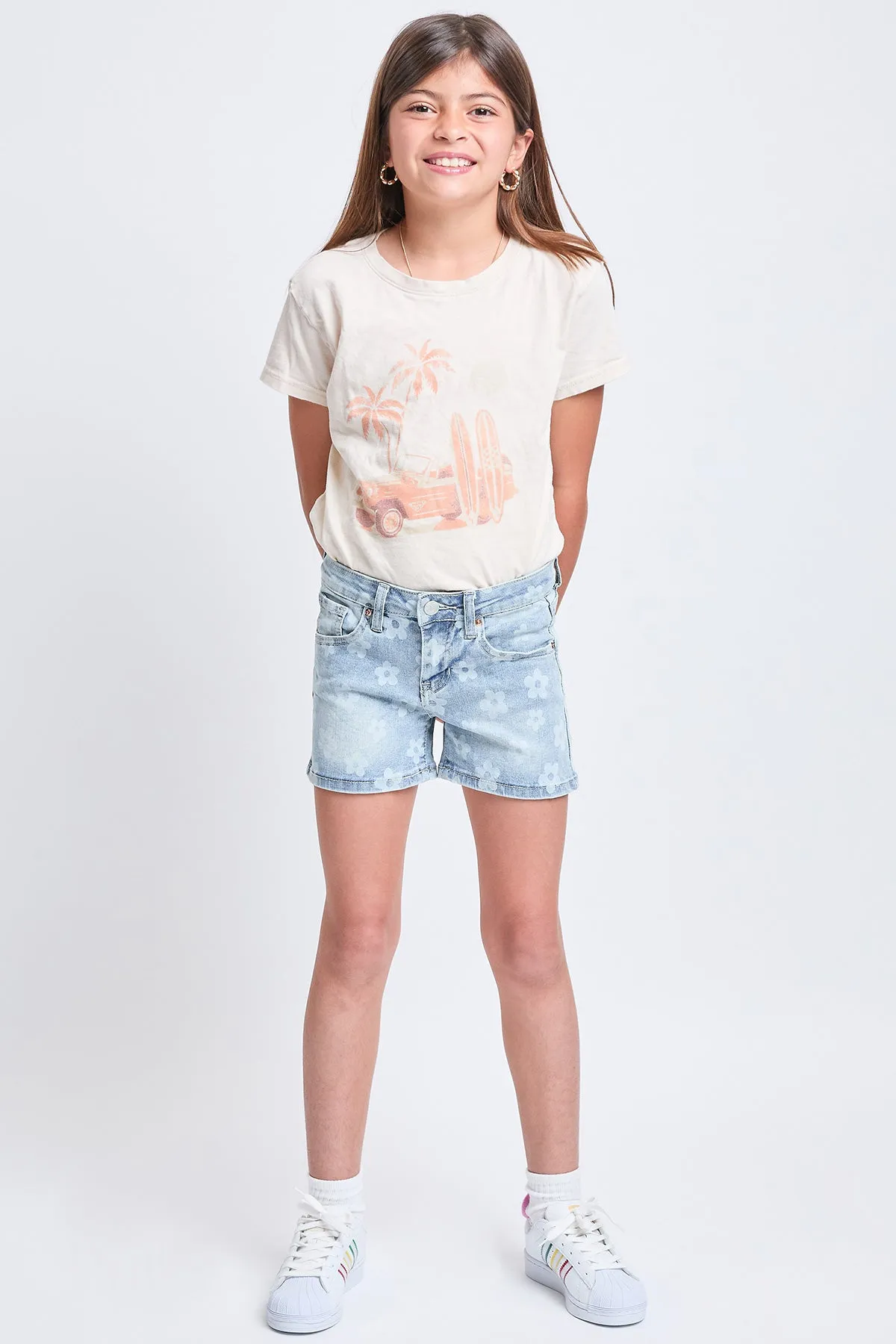 Girls Floral Print Clean Hem Shorts