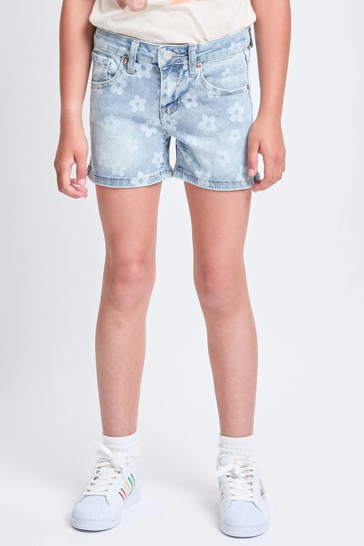 Girls Floral Print Clean Hem Shorts