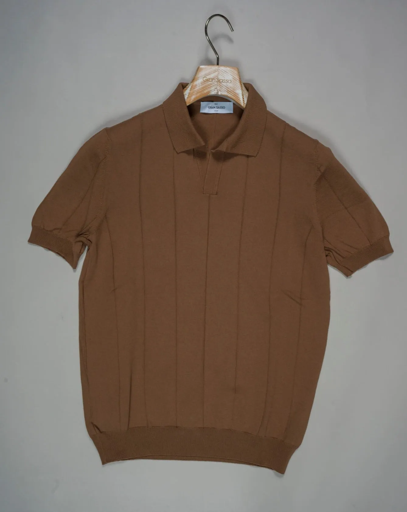 Gran Sasso Ribbed Capri Collar Shirt / Tobacco