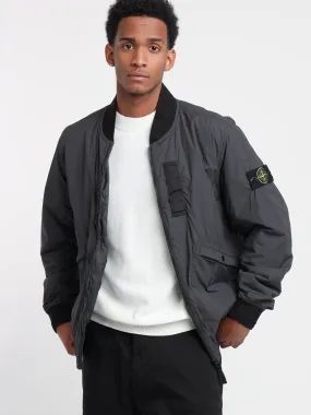 Sleek Grey Nylon-TC Bomber Jacket with Touch-Sensitive Fabric