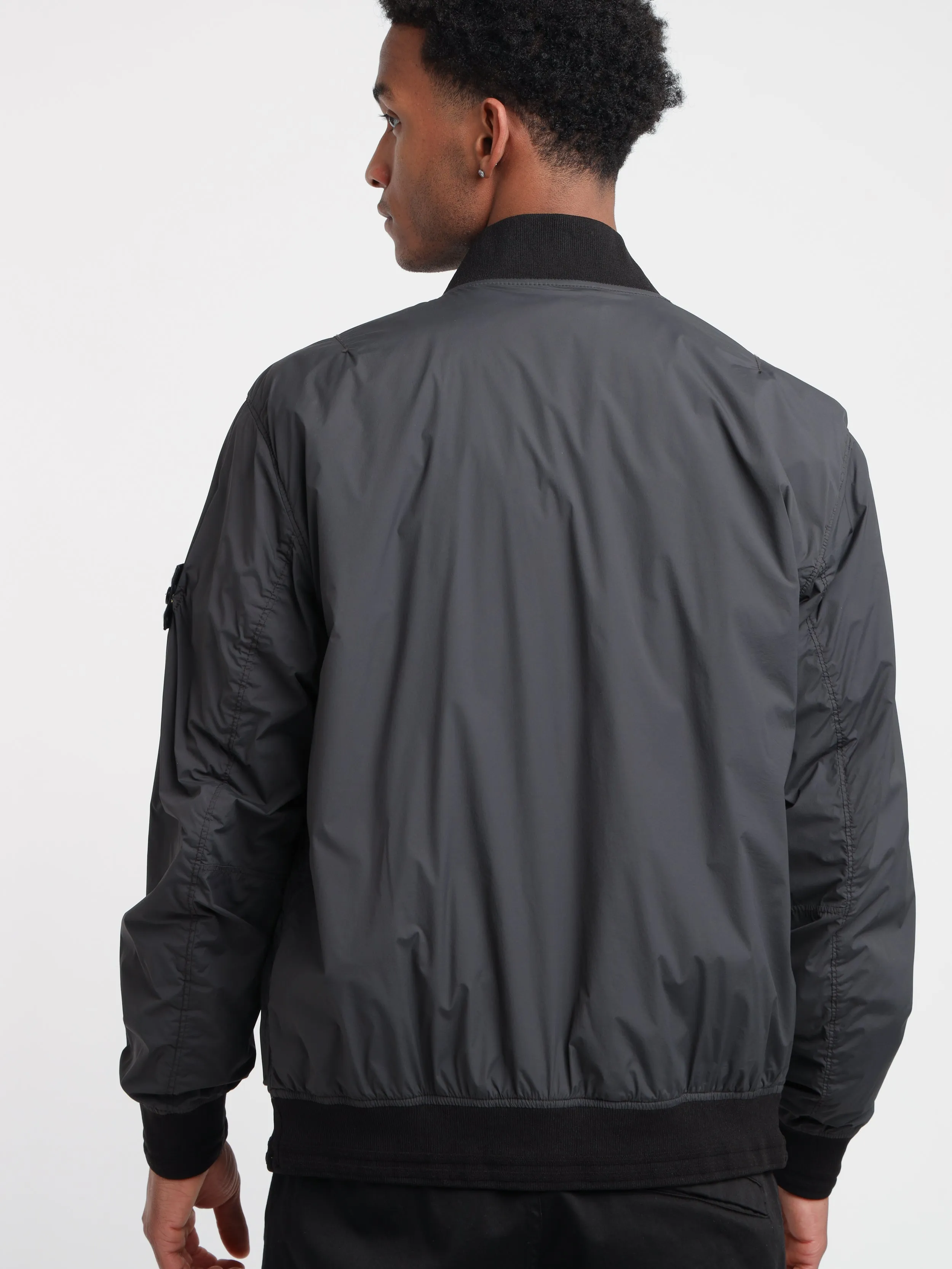 Sleek Grey Nylon-TC Bomber Jacket with Touch-Sensitive Fabric