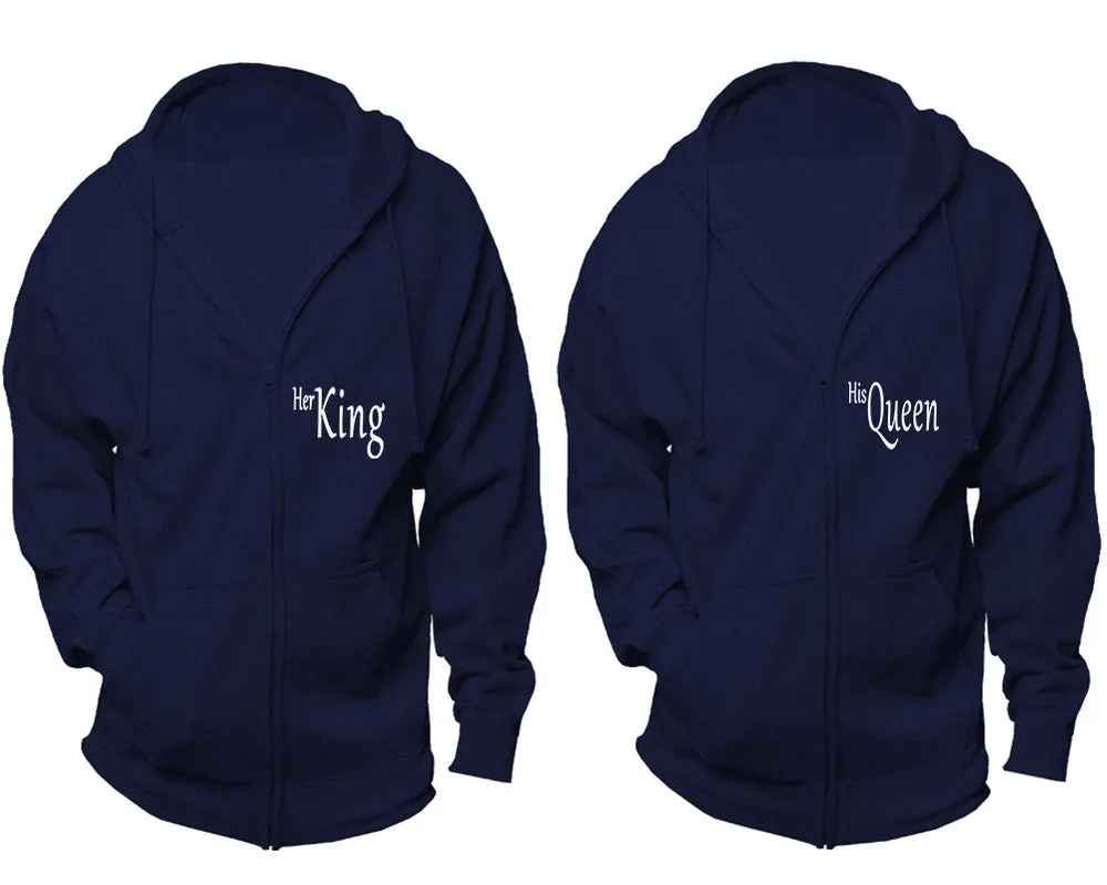 Her King His Queen Couple Matching Zip Up Hoodies