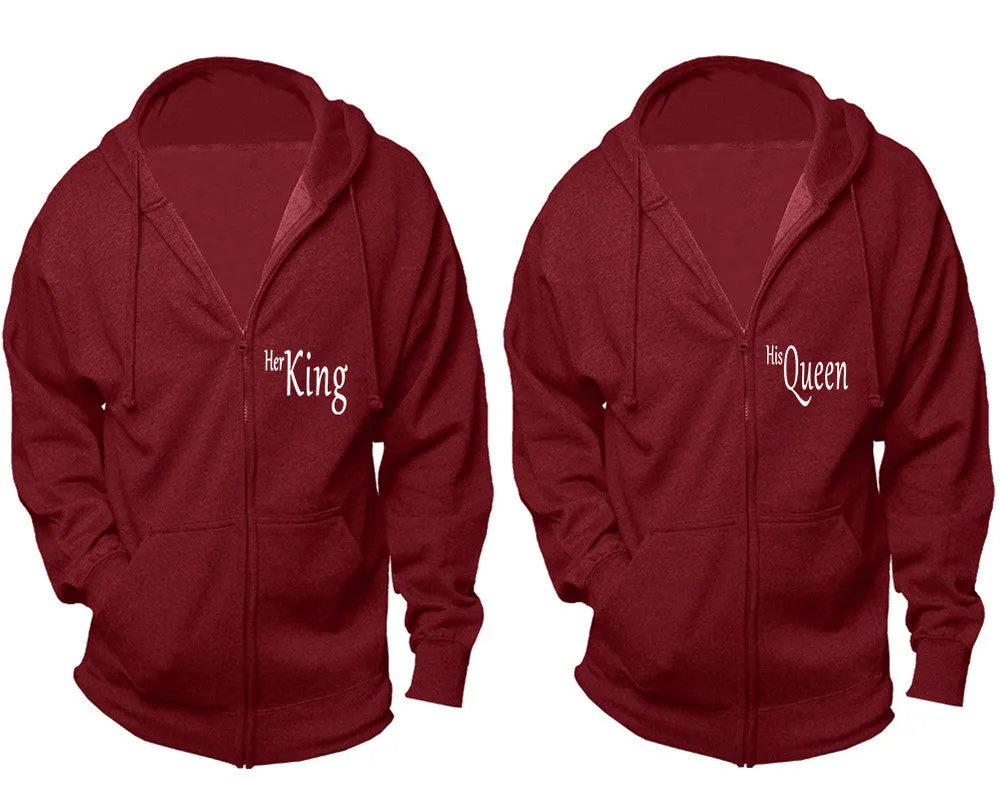 Her King His Queen Couple Matching Zip Up Hoodies