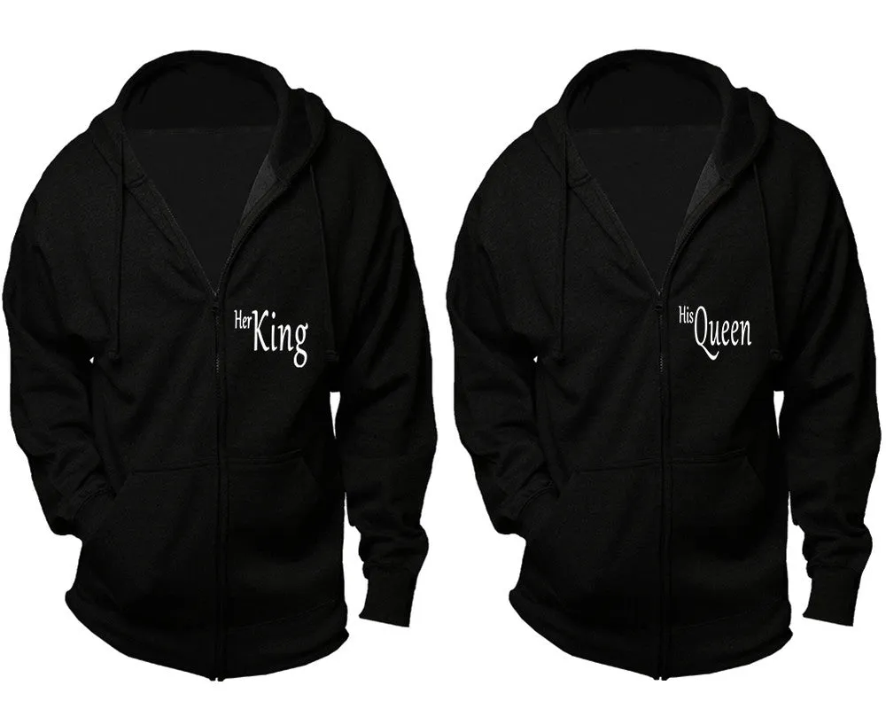 Her King His Queen Couple Matching Zip Up Hoodies