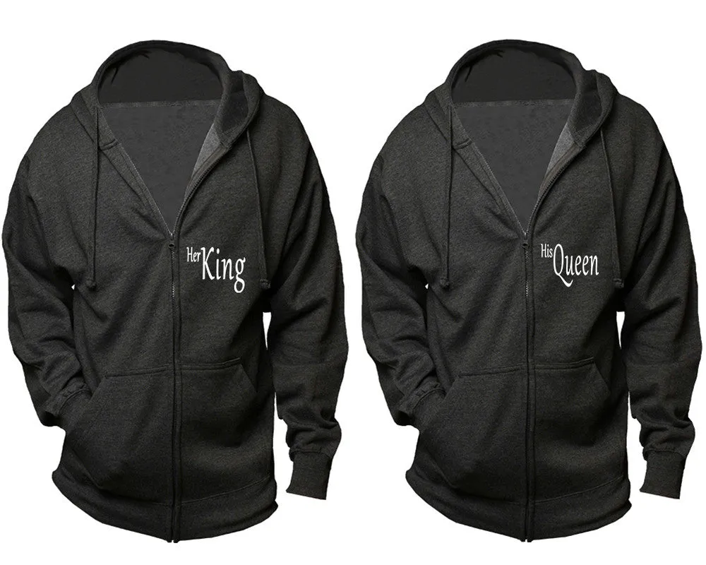 Her King His Queen Couple Matching Zip Up Hoodies