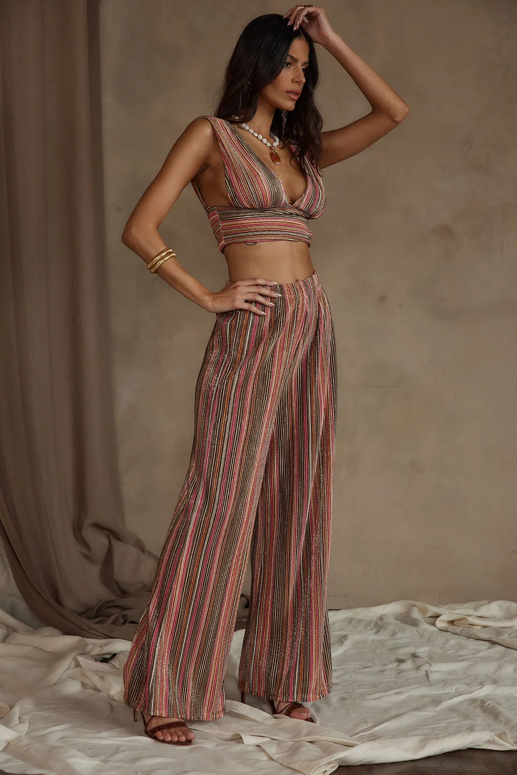 High Tide Pink Striped Plisse Pants