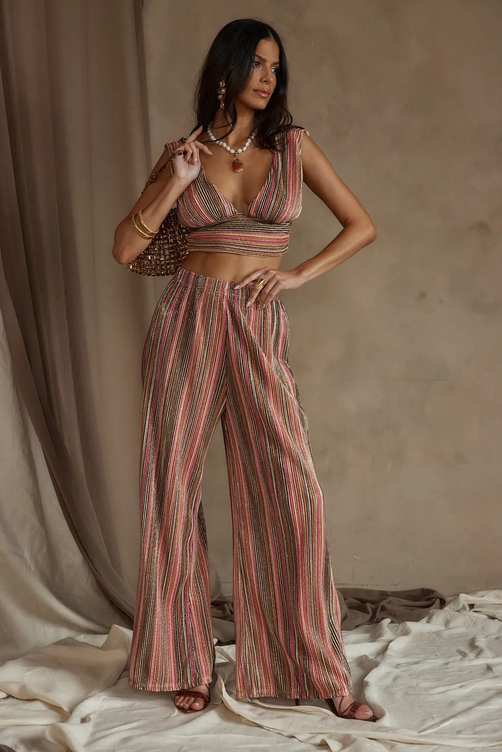 High Tide Pink Striped Plisse Pants