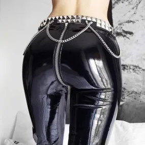 High Waisted Faux Leather Zipper glossy leather Skinny pants