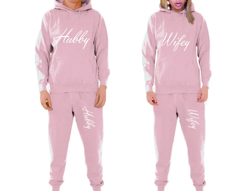 Hubby Wifey Couple Matching Pullover Hoodies and Jogger Pants Top & Bottom Sets