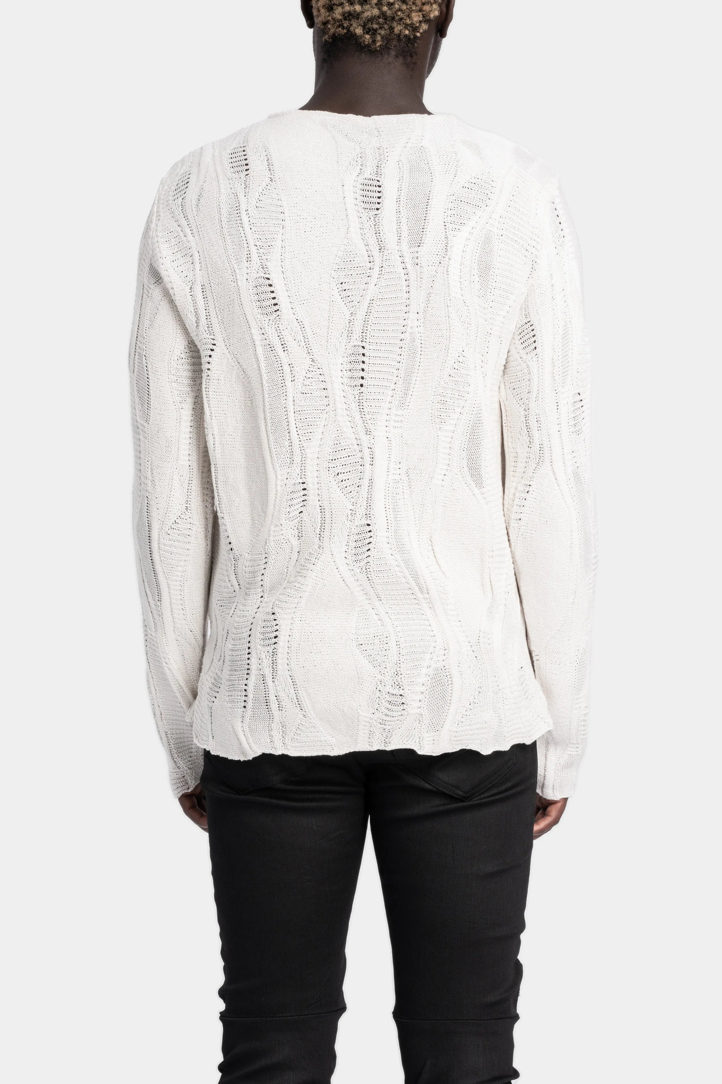 Intarsia knit sweatshirt, White