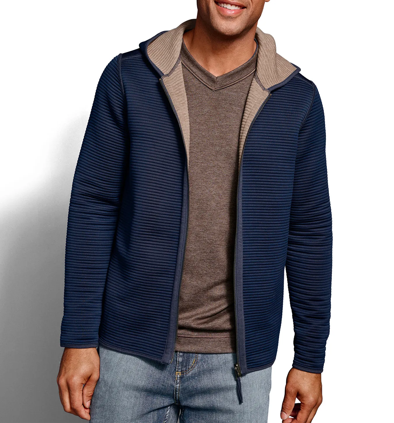 Johnston & Murphy Reversible Channel Quilted Hoodie - Brown Heather/Navy