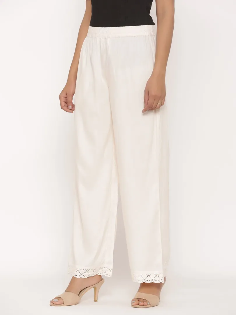 Juniper Ivory Solid Rayon Wide Leg Women Palazzo With One Pocket