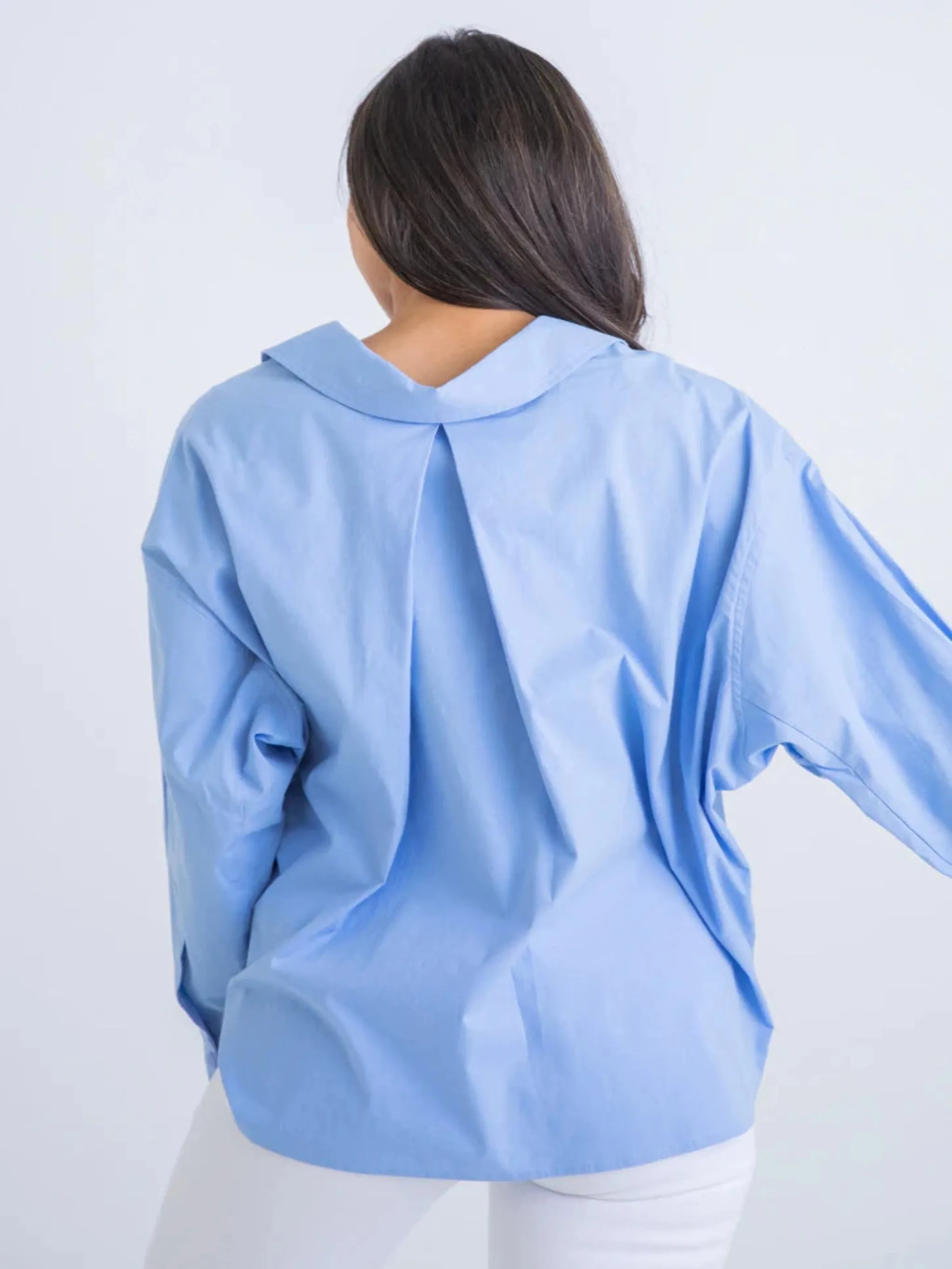 Karlie Oversized Button Up Top - Blue