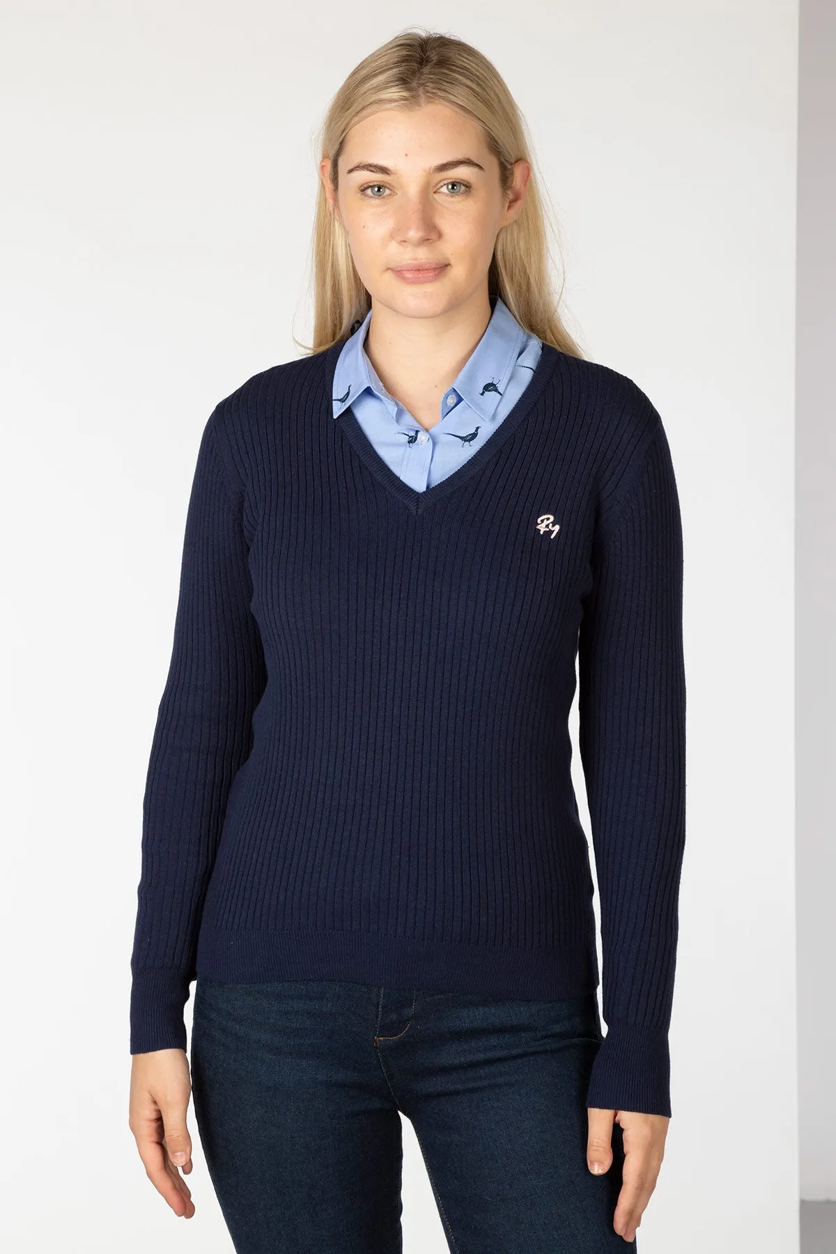 Ladies V Neck Ribbed Jumper - Gemma