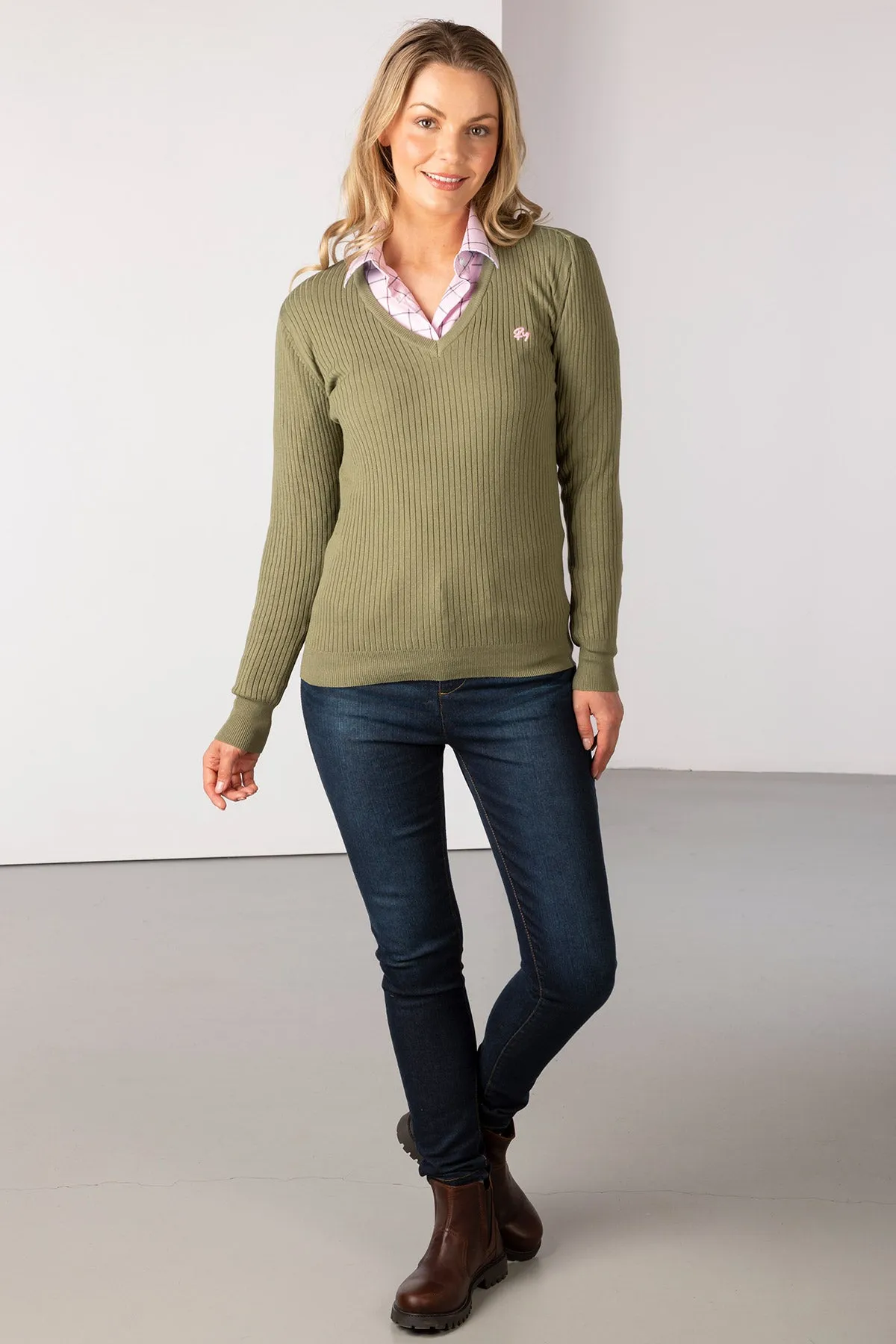 Ladies V Neck Ribbed Jumper - Gemma