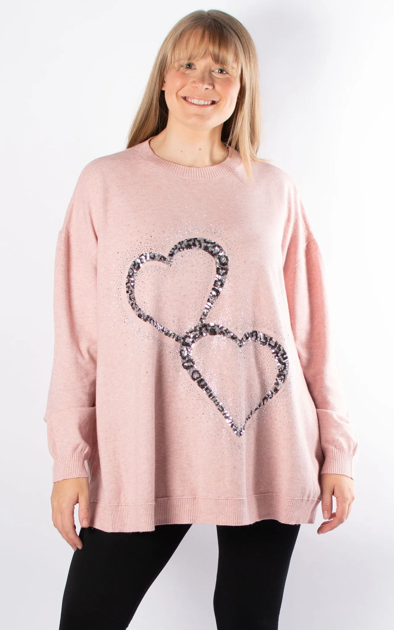 Leopard Sequin Hearts Knit | Pink