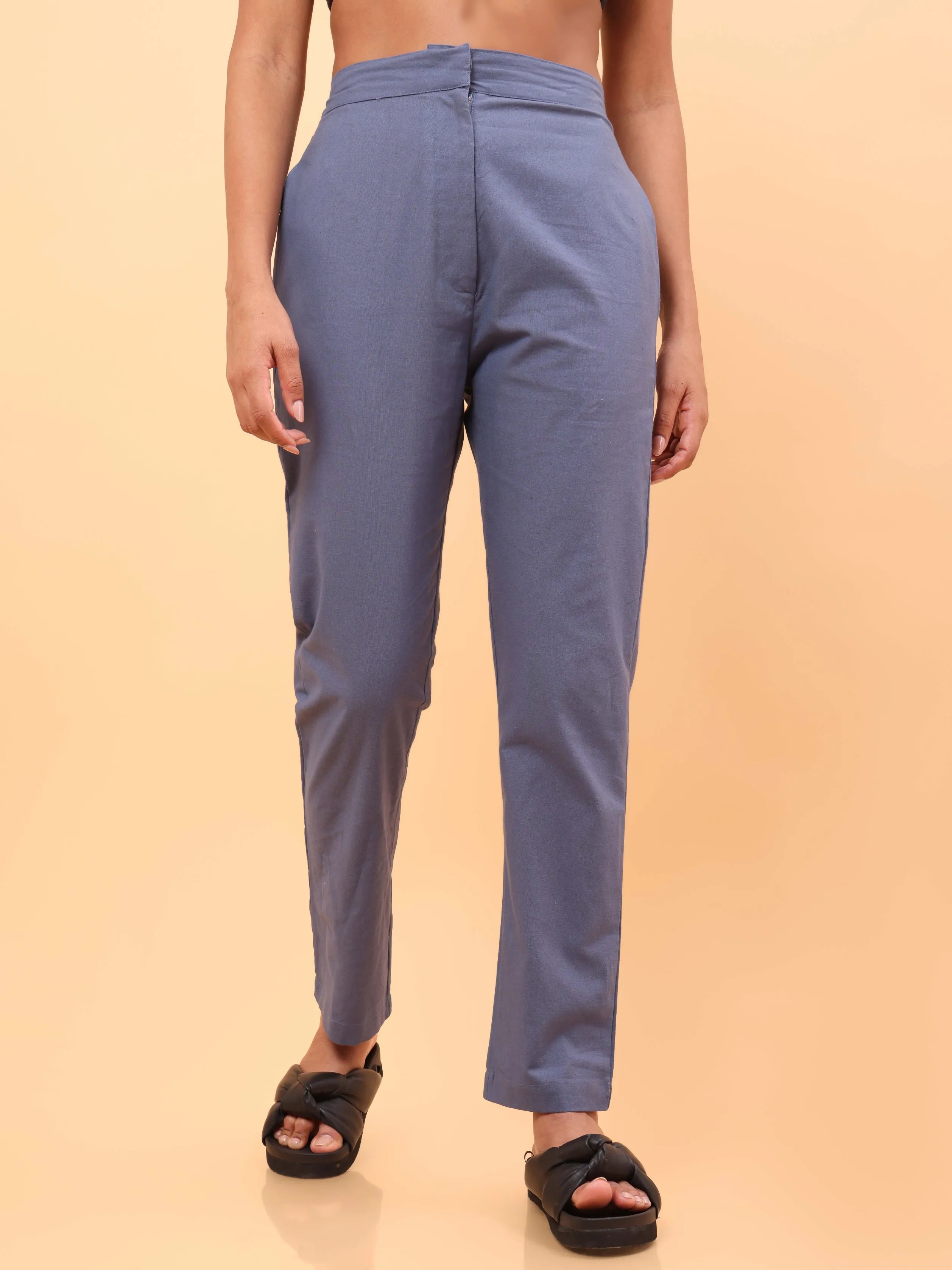 Light Blue Straight Cotton Pants