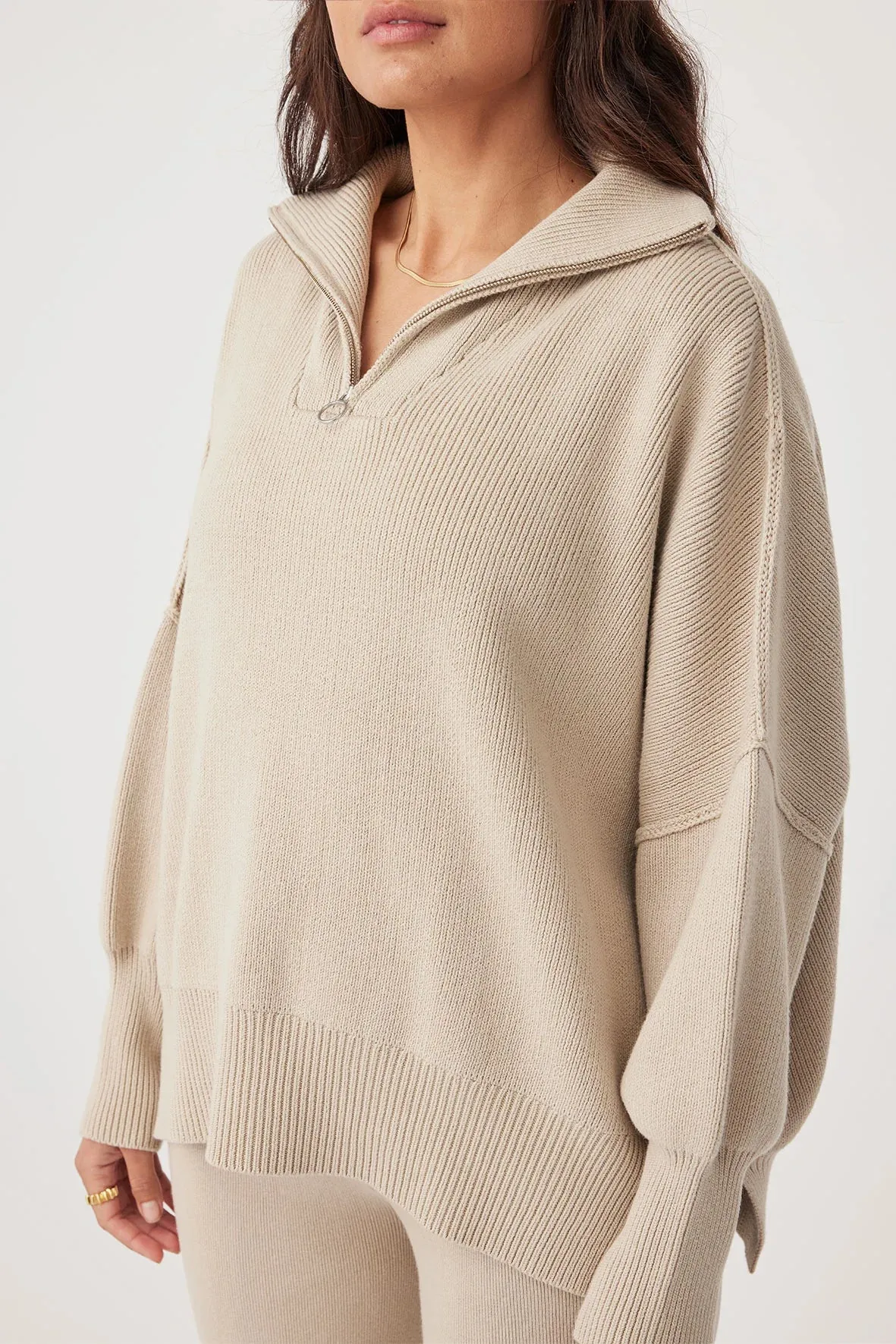 London Zip Sweater - Taupe