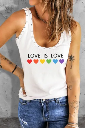 Love is Love Print Women's Gay Pride Tank Tops Scoop Neck Rivet Tank Top