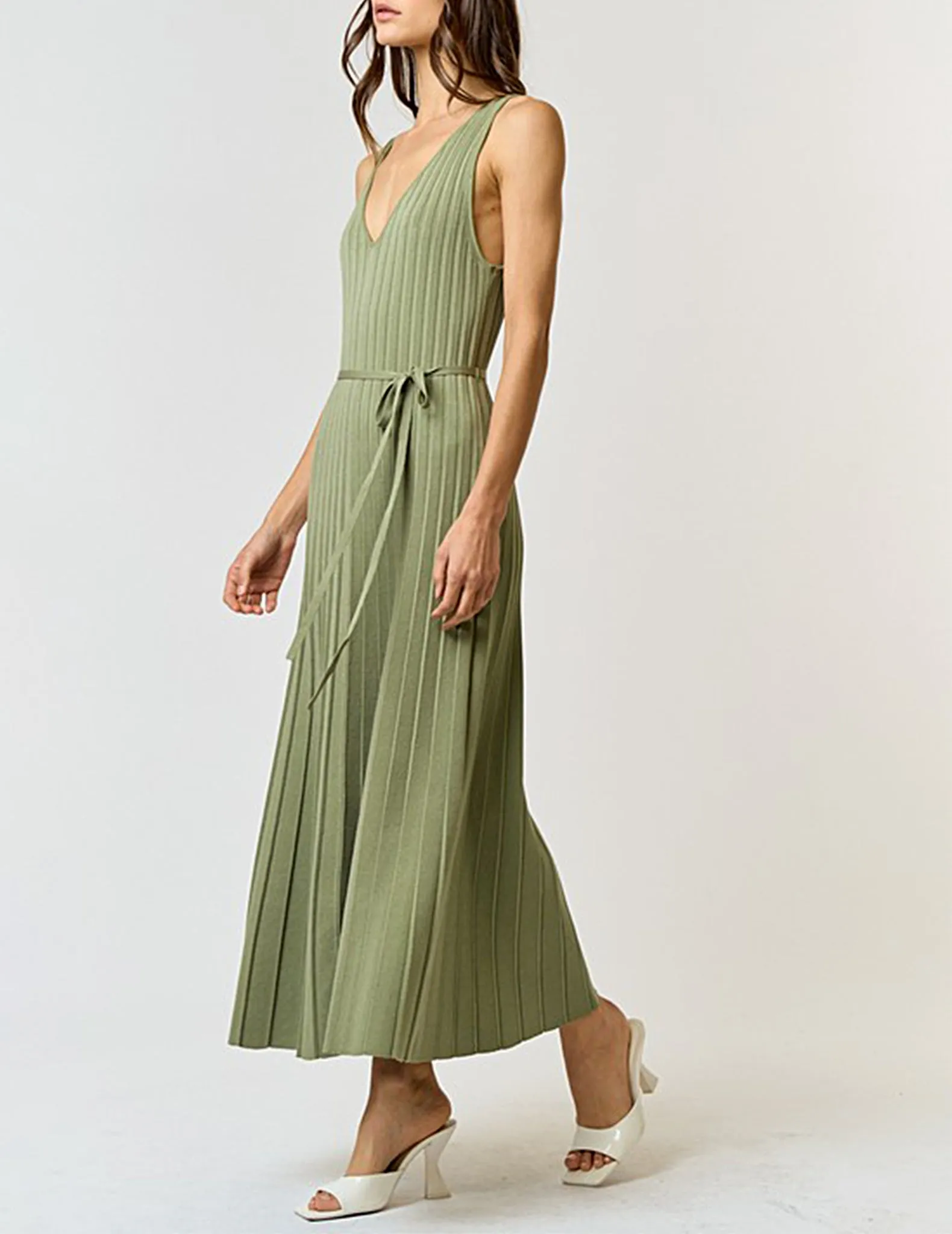 Lydia Pleated Green Knit Dress