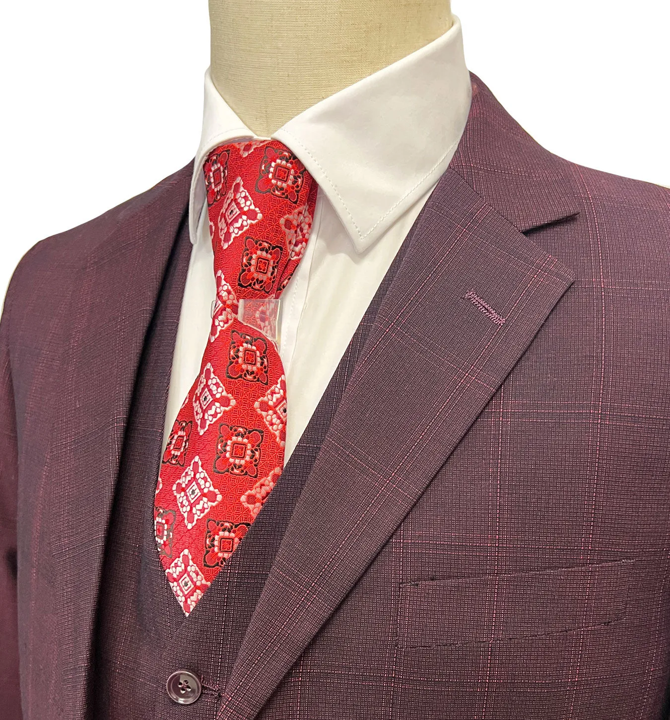 Mazari Modern Fit Vested Suit - Paris Burgundy 2040