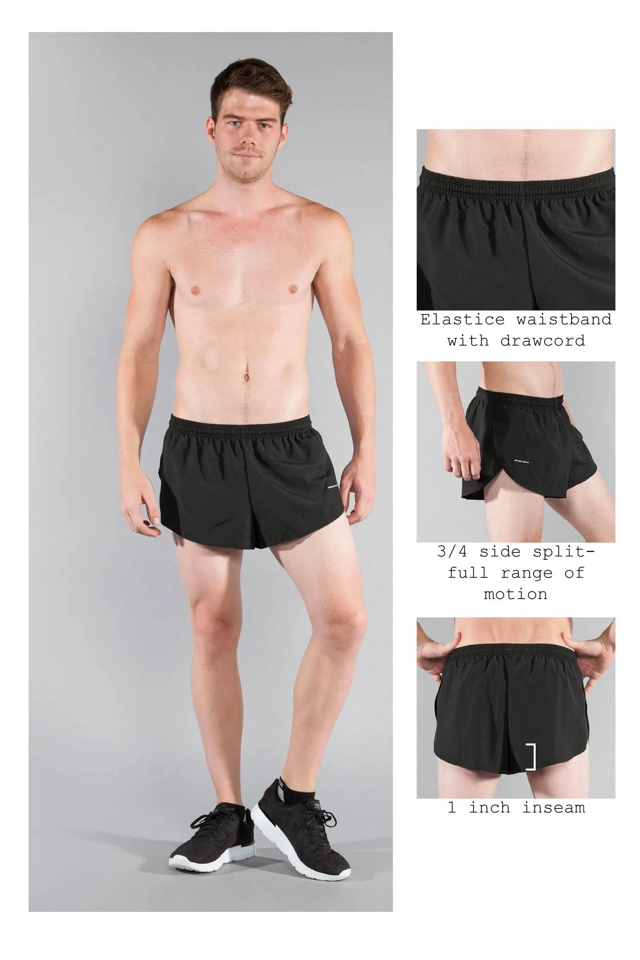 Men's 1" Elite Split Shorts- Black