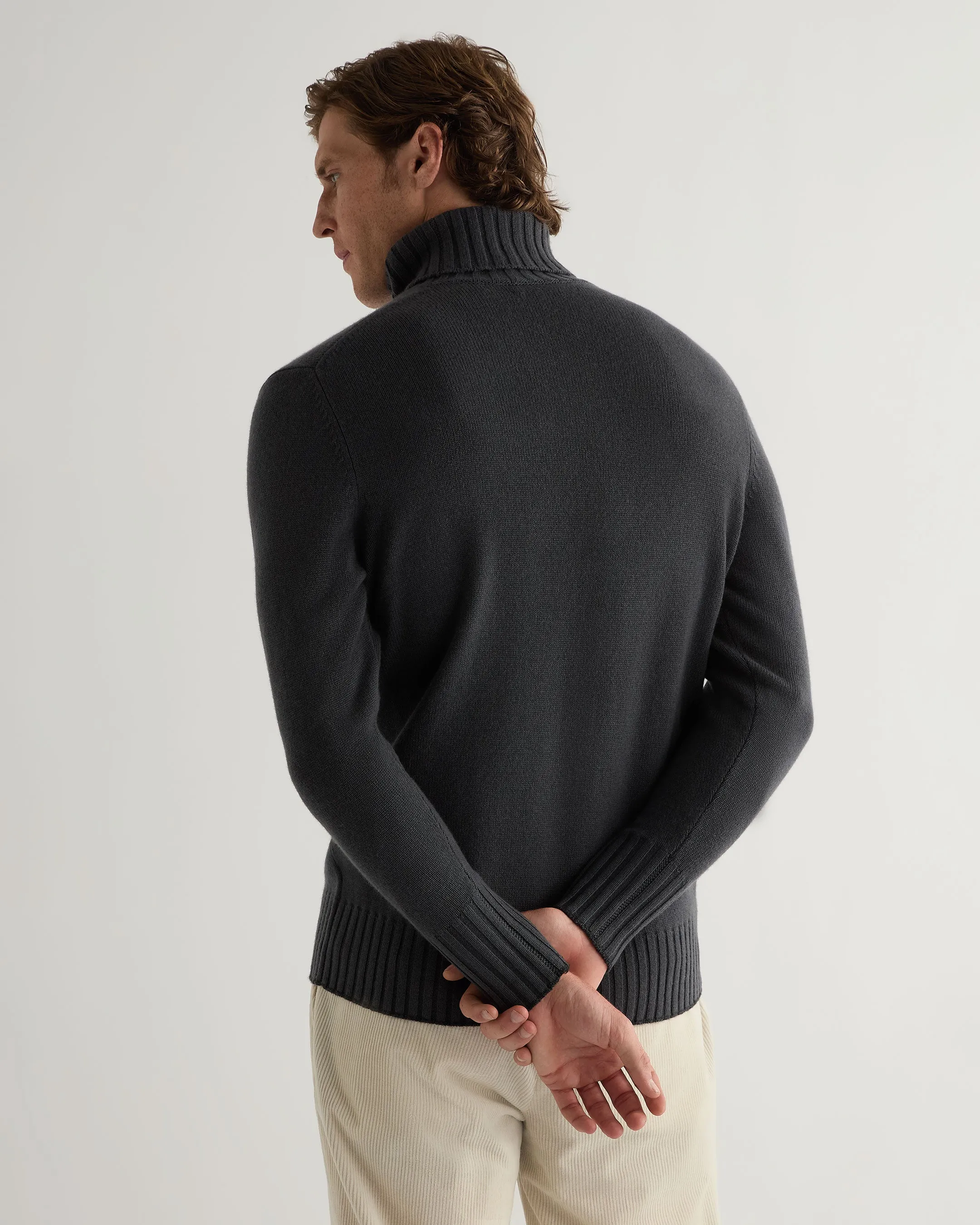 Men's Brompton Turtle Neck Cashmere Sweater Anthracite Grey