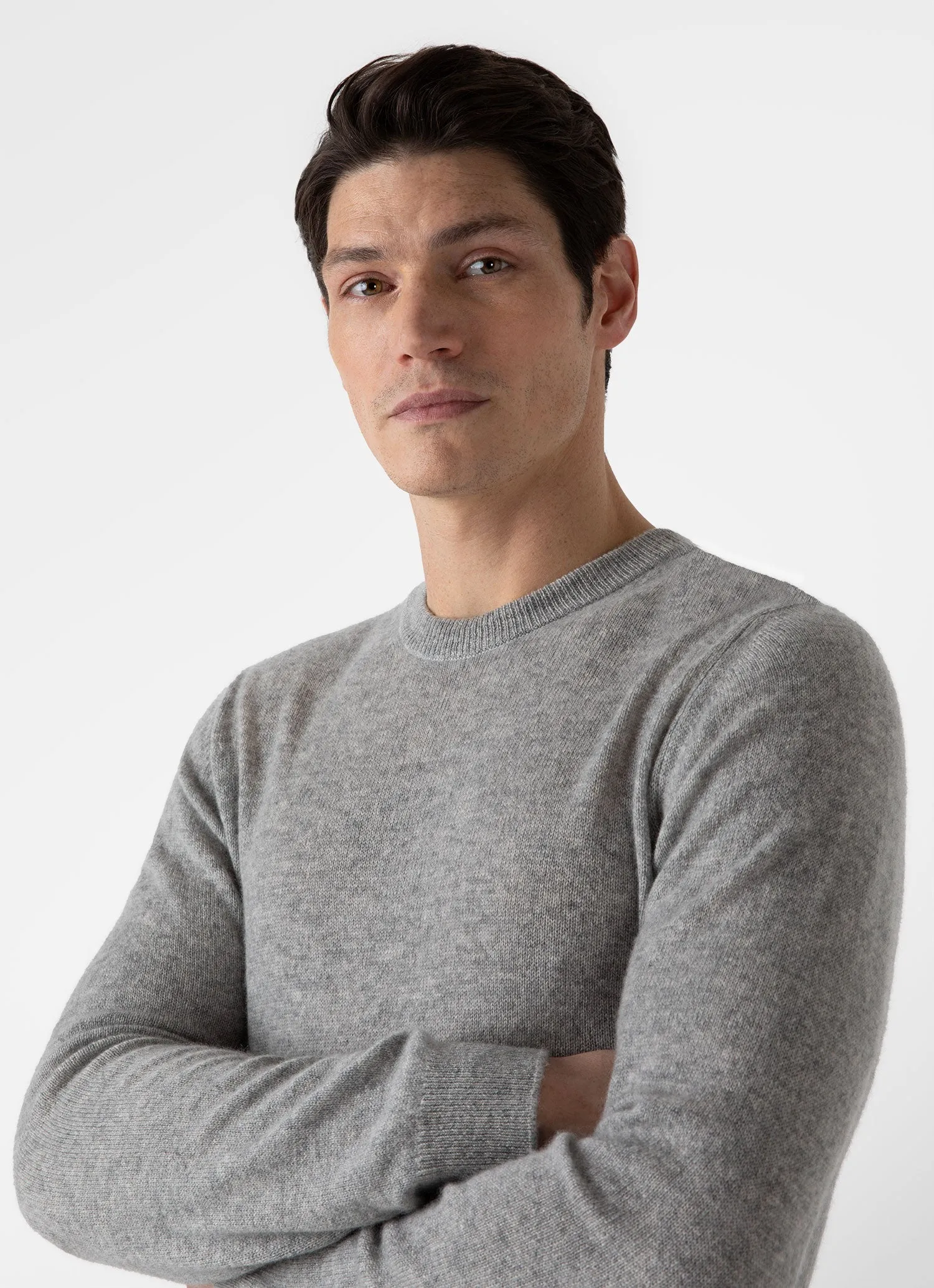 Men's Cashmere Crew Neck Jumper in Grey Melange