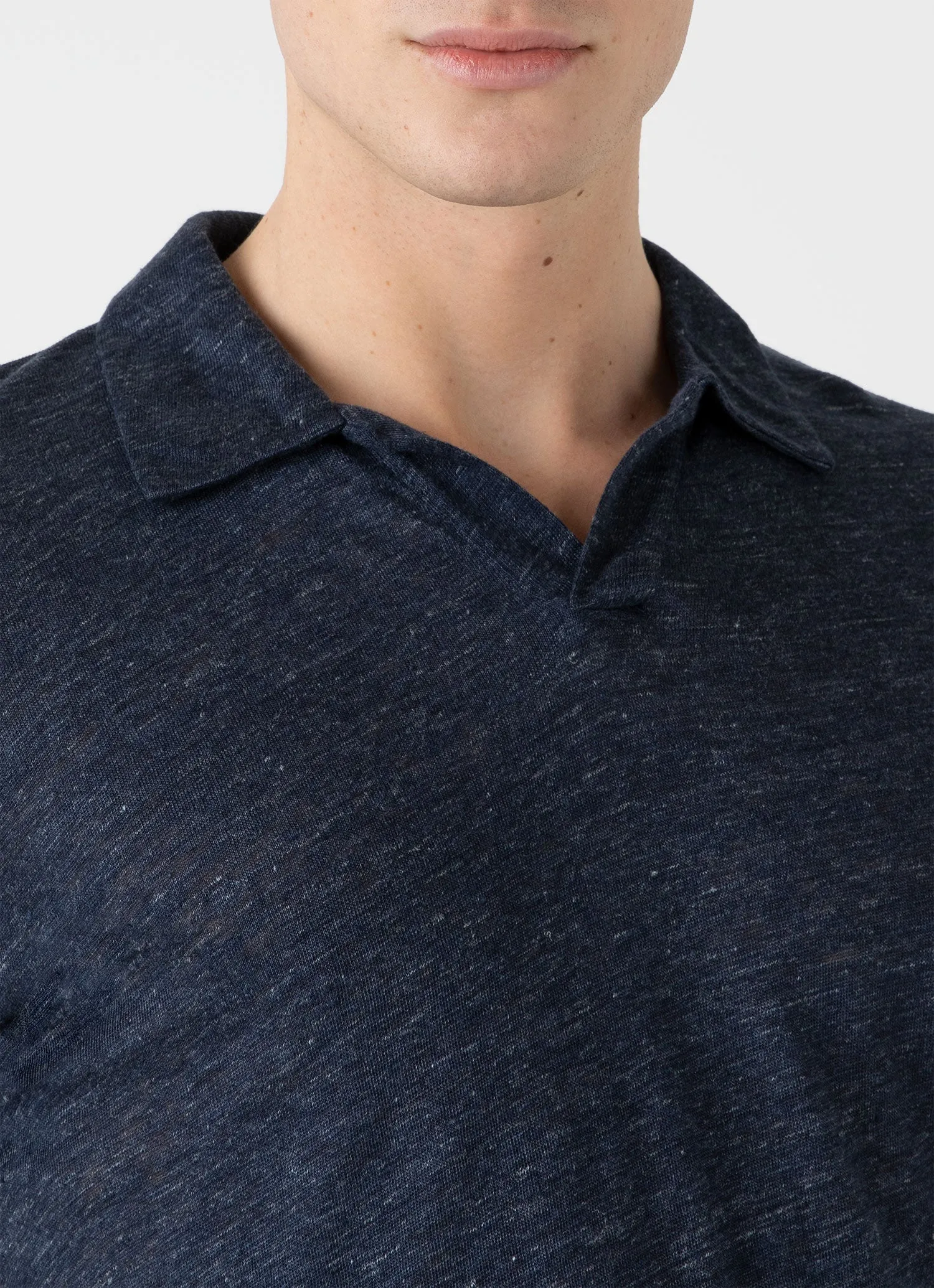 Men's Linen Polo Shirt in Navy Melange